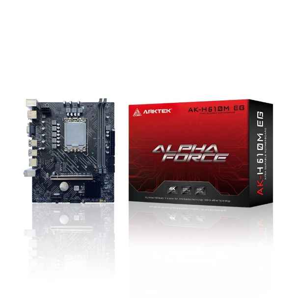 ARKTEK H610M EG / TARJETA MADRE M-ATX LGA1700 / X2 DDR4 RAM SLOT / 1GB LAN / PCIE GEN3 / X1 HDMI, X1 DISPLAYPORT, X1 VGA