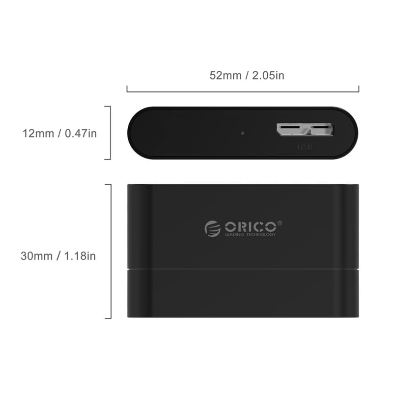 ORICO 20UTS-BK-BP - ADAPTADOR HDD 2.5 USB 3.0 / CAPACIDAD 2TB / OTG / 51 X 30 X12 MM / USB3.0 TYPE-A TO MICRO B / COLOR NEGRO
