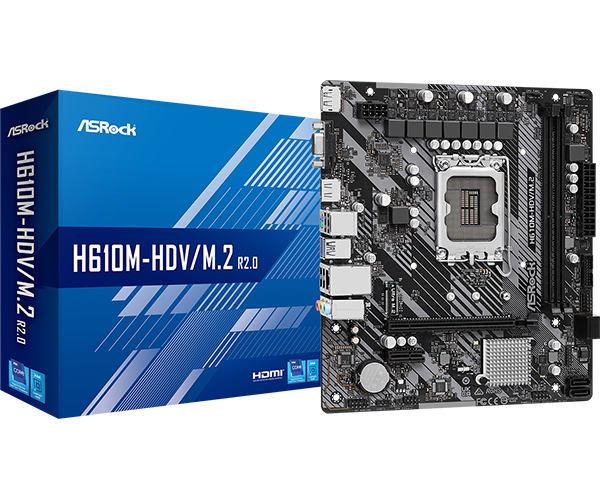 ASROCK H610M-HDV/M.2 R2.0 / TARJETA MADRE LGA 1700 / 2X DDR4 DIMMS 3200MHZ / X1 PCIE 4.0 / X1 ULTRA M.2 (PCIE GEN3X4) / X1 HDMI, X1 DP, X1 D-SUB