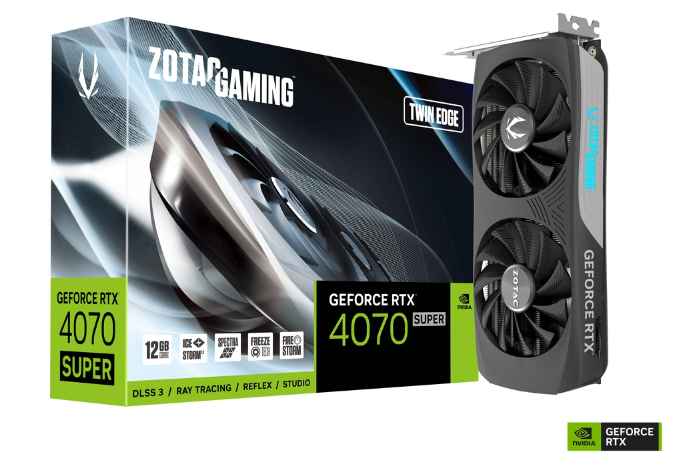 ZOTAC GAMING GEFORCE RTX 4070 SUPER TWIN EDGE / TARJETA DE VIDEO DE 12GB / GDDR6X / 192-BIT / PCIE GEN4 / 7168 NUCLEOS CUDA / X3 DP 1.4A, X1 HDMI 2.1A