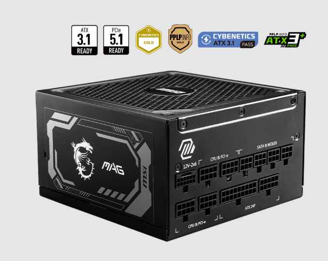 MSI MAG A1250GL PCIE5 / FUENTE DE PODER DE 1250W / 80+ GOLD / FULL MODULAR / ATX 3.1 / PCIE 5.1 READY / CONECTOR 12VHPWR / ATX